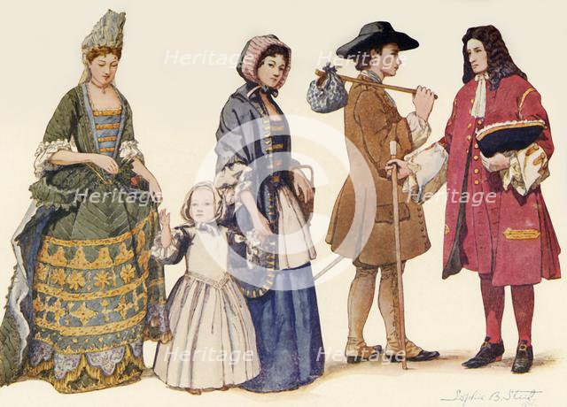 'Traditional clothing in the reigns of James II - William and Mary 1685-1700', 1903, (1937). Creator: Unknown.