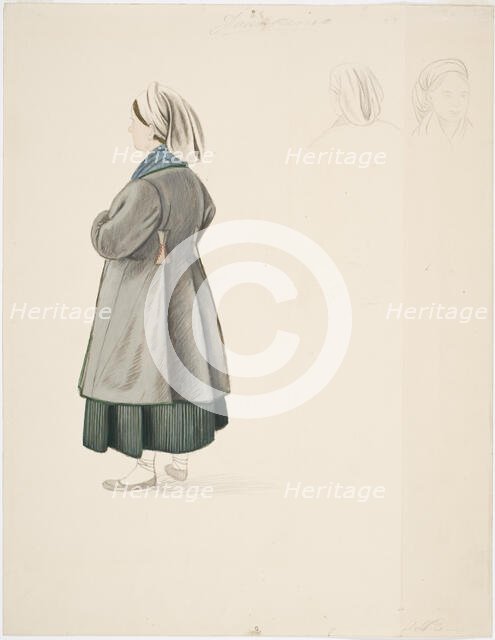A standing peasant woman and two female heads from Jaakki. Creator: Robert Wilhelm Ekman.