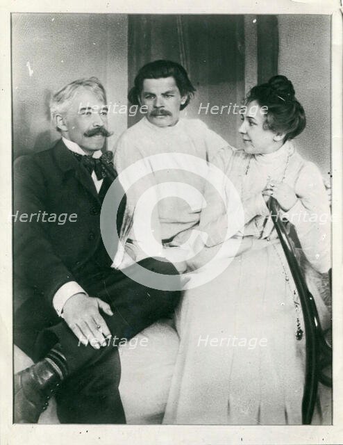Konstantin Stanislavsky, Maxim Gorky and Maria Lilina, 1902. Creator: Anonymous.