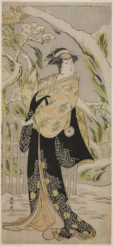 The Actor Iwai Hanshiro IV as Lady Yaehata in the Play Sanga no Sho Haru no Hanayome..., c.1787. Creator: Katsukawa Shunko.