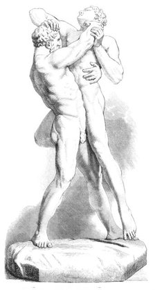 Royal Academy Prize for Sculpture; Hercules and Antaeus, by T. Brock, 1870.  Creator: Unknown.