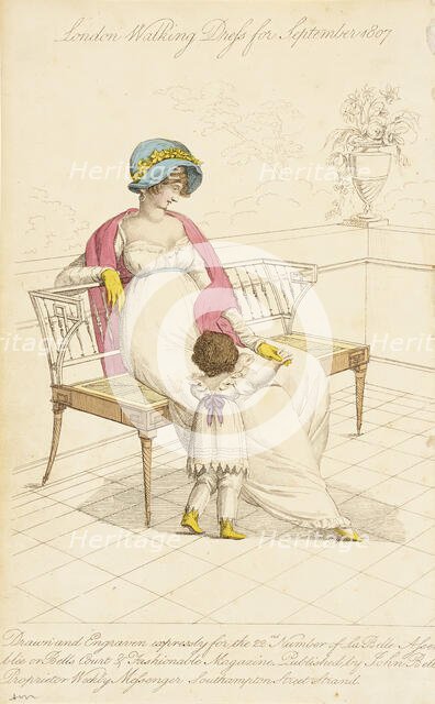 Fashion Plate (London Walking Dress for September 1807), 1807. Creator: John Bell.