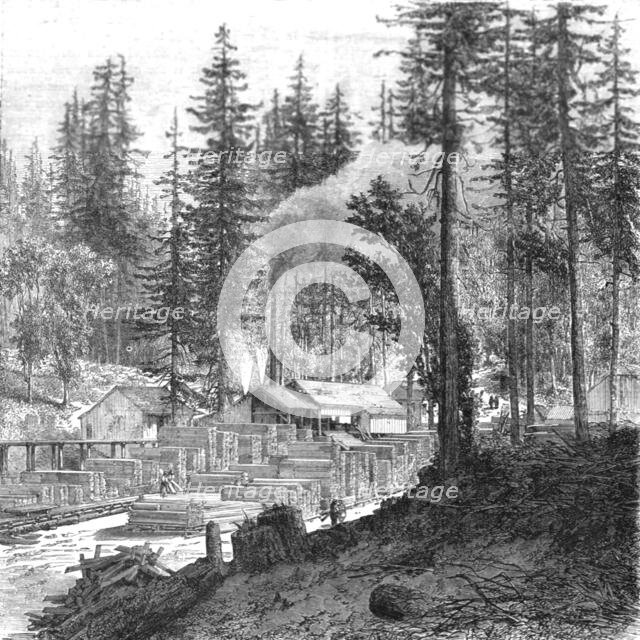 ''Saw mill in a forest of pines.; Ocean to Ocean, the Pacific railroad', 1875. Creator: Frederick Whymper.