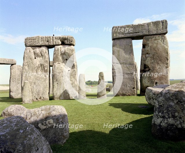 Part of the inner Sarsen horseshoe at Stonehenge, Amesbury, Wiltshire, 2000. Artist: P Williams