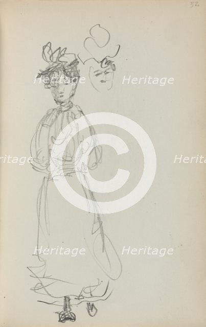 Italian Sketchbook: Standing Woman, face (page 52), 1898-1899. Creator: Maurice Prendergast (American, 1858-1924).