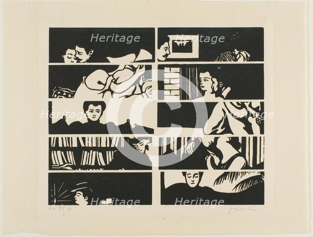 Cancellation sheet, fragments of ten woodblocks from Intimacies, 1898. Creator: Félix Vallotton.