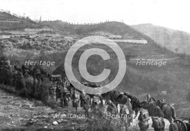 The Italians turn things around; French aid: crossing a pass, on a newly constructed.., 1917. Creator: Unknown.
