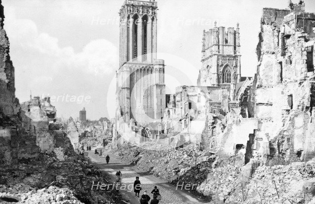 The ruins and cathedral of Caen, Normandy, France, c1944. Artist: Unknown