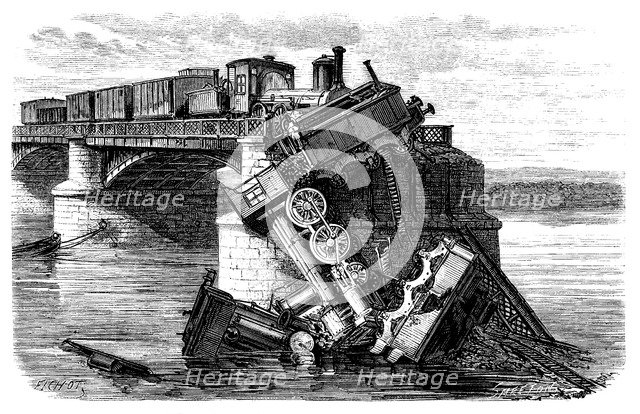 Franco - Prussian War, siege of Paris by the Germans, German train derailment on the bridge of th…