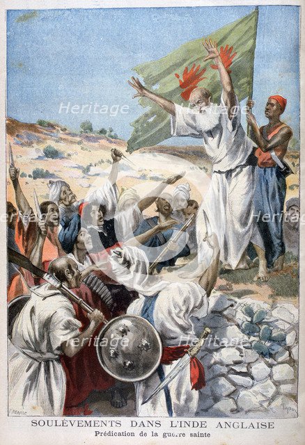 Preaching 'Holy War' during an uprising in British India, 1897. Creator: F Meaulle.