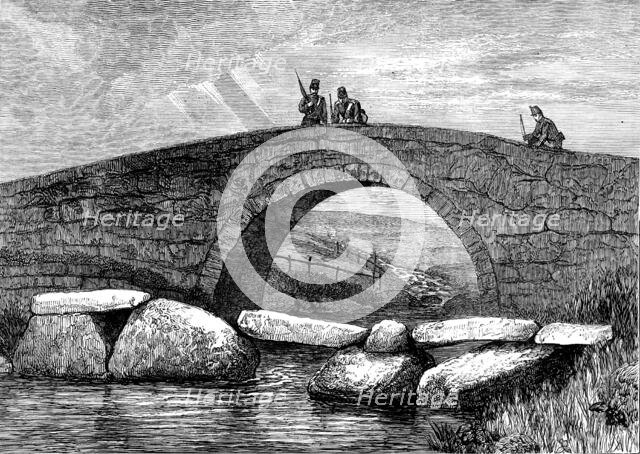 Autumn Campaign on Dartmoor: bridge built by prisoners of war, and stepping-stone bridge, 1873. Creator: Unknown.