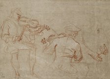 Study of two Violinists and a Pair of Hands, holding an Arm, on the right, about 1716. Artist: Jean-Antoine Watteau.