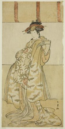 The Actor Yamashita Mangiku I as Kewaizaka no Shosho in the Play Nanakusa Yosooi..., c. 1782. Creator: Katsukawa Shunjo.