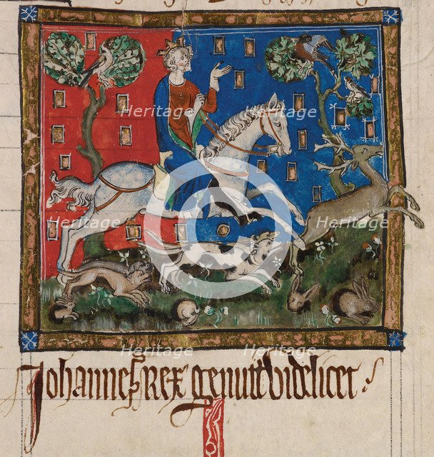 King John hunting on horseback, 14th century. Artist: Anonymous  