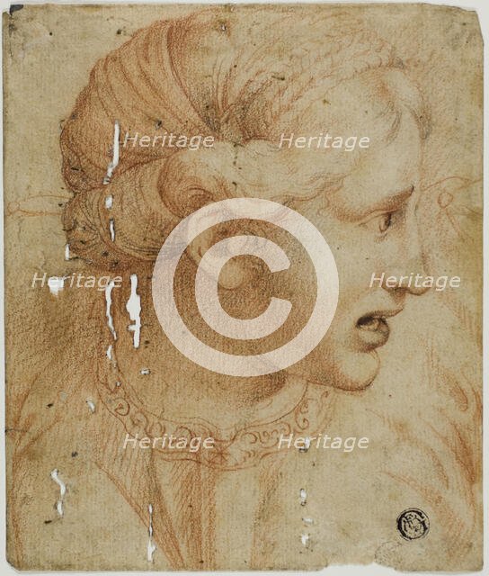 Female Head in Profile, Facing Right, n.d. Creator: After Workshop of Raffaello Sanzio, called Raphael.