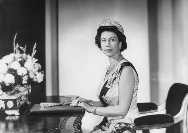 Gallery image of Queen Elizabeth (b1926) in the White Drawing Room, Buckingham Palace, London, 1967. Artist: Unknown