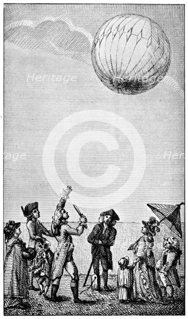 Ascension of a Montgolfier balloon, late 18th century, (1910). Artist: Unknown