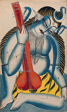An intoxicated Shiva holding a sitar or tambura in the form of a lingam. Creator: Unknown.