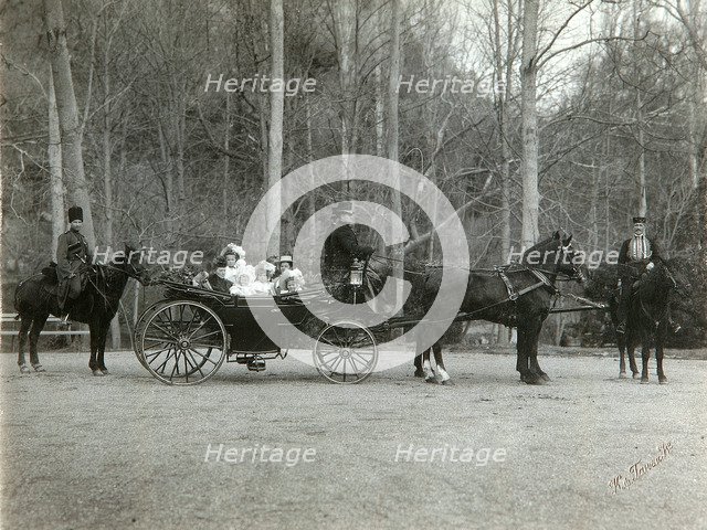 Tsar Nicholas II of Russia with his family in the park of Tsarskoye Selo, Russia, 1900s.  Artist: K von Hahn