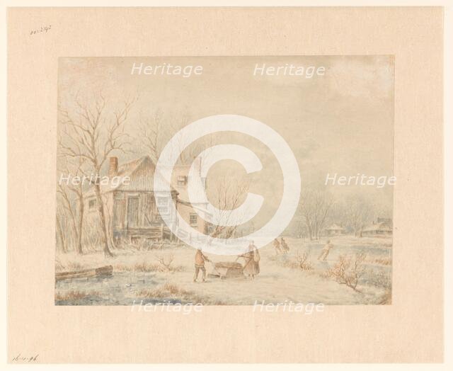 Figures on a country road in a winter landscape, c.1800-c.1900. Creator: Johannes van Reijn.