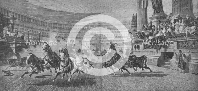 Chariot-racing at the Circus Massimus in Rome, (19th century). Artist: Unknown.