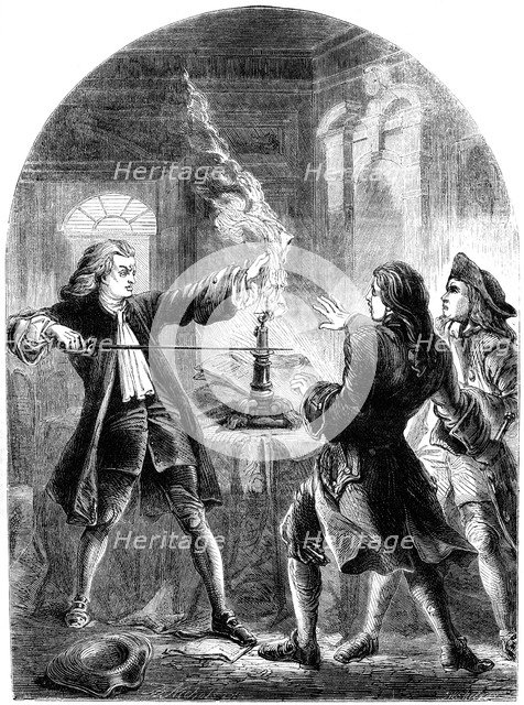 'Kelly, the non-juring clergyman, destroying the treasonable papers', 18th century (19th century). Artist: Unknown