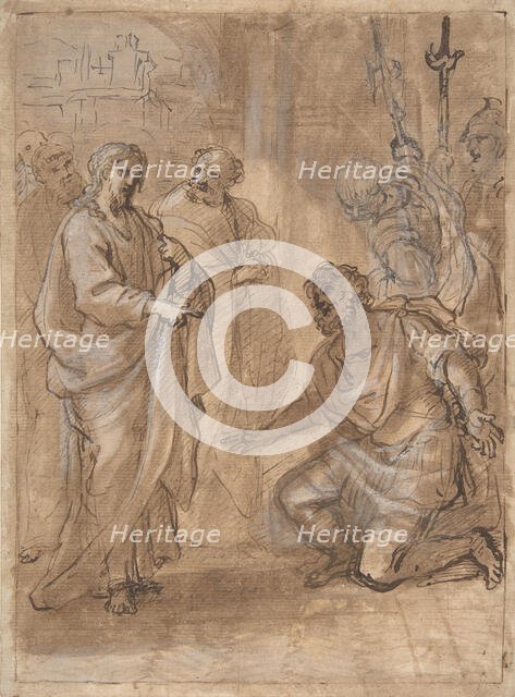 Christ and the Centurion (recto); Figure Waving to Departing Ship (verso)., n.d.. Creator: Giuseppe Passeri.