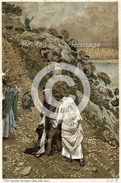 Jesus casting devils out of a kneeling man, c1890. Artist: Unknown