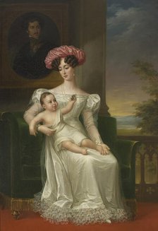 Josefina Maximiliana Eugenia Napoleana, 1807-1876, Queen of Sweden, with son Karl (XV), 1826. Creator: Fredric Westin.