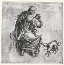 Mother and Child with Two Dogs, late 1400s. Creator: Unknown.