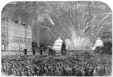 The Peace Commemoration: the Fireworks, sketched from the Mall, in St. James's Park, 1856.  Creator: Unknown.