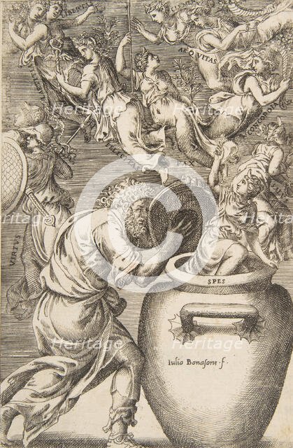 Epimetheus opening Pandora's box, 1531-76. Creator: Giulio Bonasone.