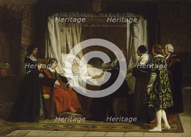 Queen Isabella I of Castile dictating her last will and testament, 1864. Artist: Rosales Gallina, Eduardo (1836-1873)