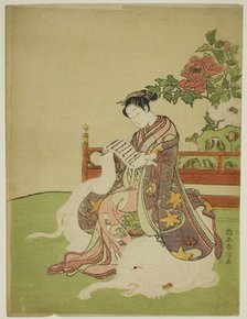 Young Woman Seated on a White Elephant (parody of the Bodhisattva Fugen), c. 1767/68. Creator: Suzuki Harunobu.