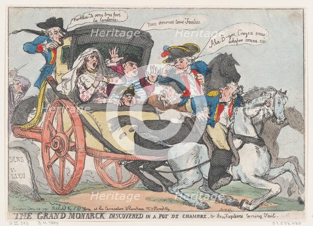 The Grand Monarck Discovered in a Pot de Chambre, or The Fugitives Turning Tail, ..., June 28, 1791. Creator: Thomas Rowlandson.