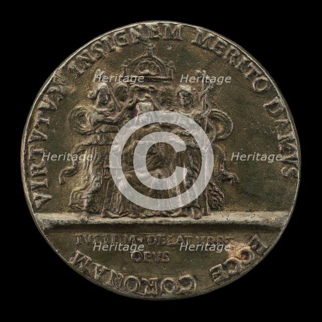 Daniele Renier Enthroned between Justice and Prudence [reverse], before 1534. Creator: Giulio della Torre.