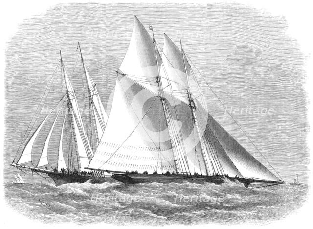 The International Yacht-Race: the Cambria weathering the Sappho off Bonchurch, 1870. Creator: Unknown.