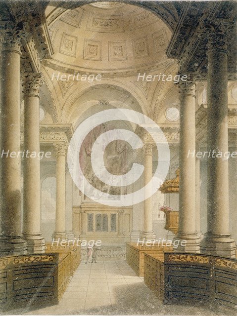 Interior of the Church of St Stephen Walbrook, City of London, 1810. Artist: Frederick Mackenzie