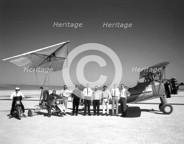 Paresev 1-A and tow plane with crew and pilot, USA, 1962.  Creator: NASA.