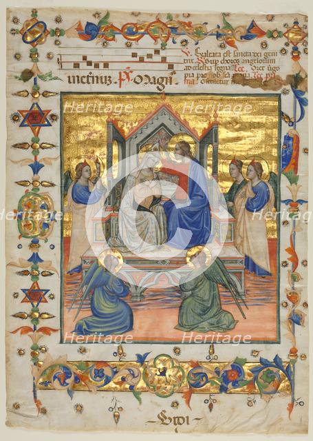 Leaf from an Antiphonary: Coronation of the Virgin, 1400s. Creator: Master of the Beffi Triptych (Italian, active 1390-1425), attributed to.