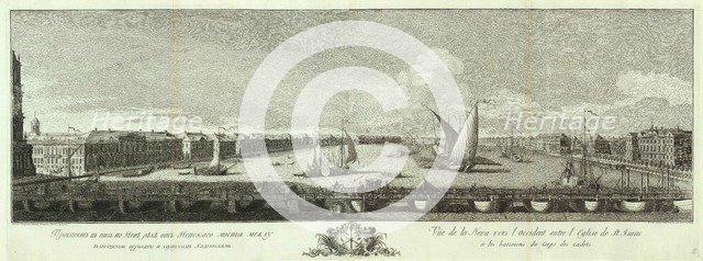 View of the Neva River between the Isaac church and the Cadet Corps (Book to the 50th anniversary of St Petersburg), 1753. Artist: Vasilyev, Yakov Vasilyevich (1730-1760)