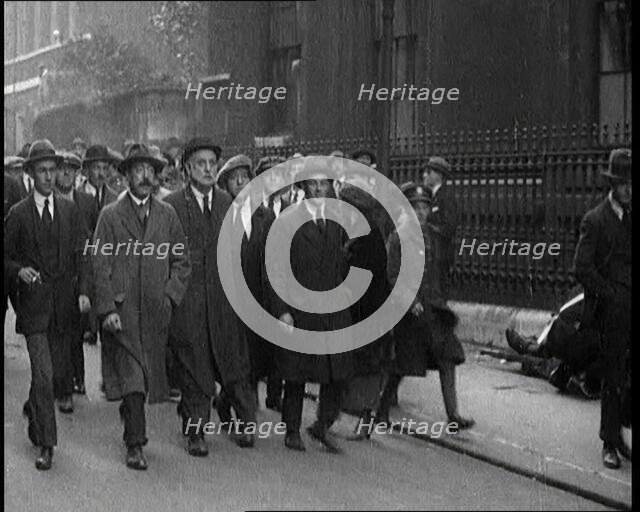 George Lansbury and Other Union Leaders Walking Down Downing Street in London, 1920. Creator: British Pathe Ltd.