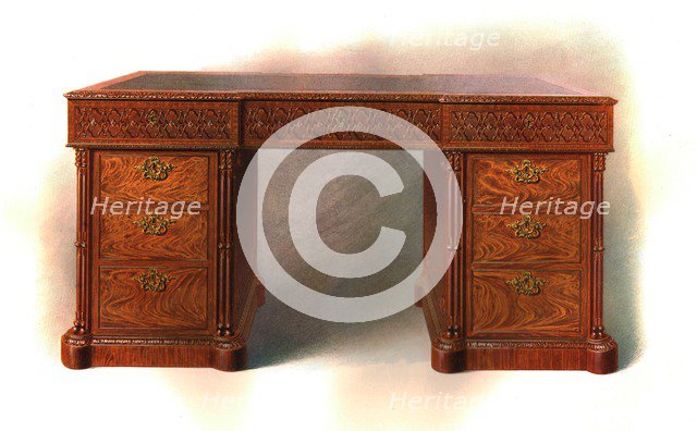 Mahogany writing table, 1906. Artist: Shirley Slocombe.