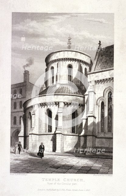 Temple Church, London, 1837. Artist: John Le Keux