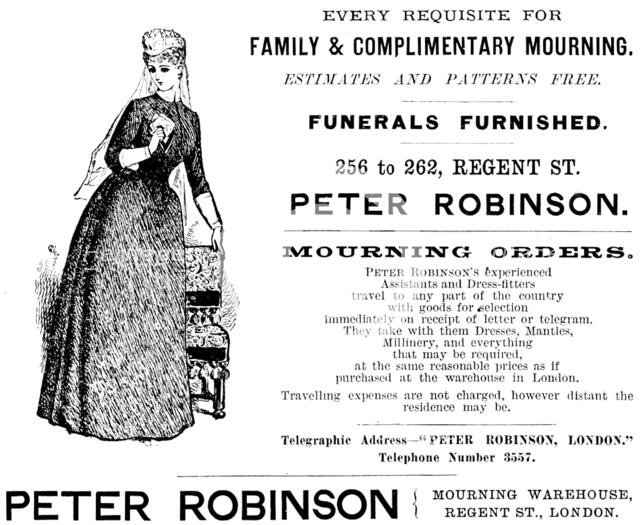 Advertisement for Peter Robinson, Family & Complimentary Mourning, 1890. Creator: Unknown.