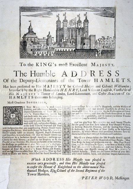Address to the King of England from the deputy lieutenants of Tower Hamlets, c1760. Artist: Anon