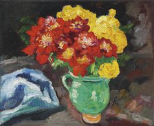 Green jug, yellow and red buttercups (Cruche verte, renoncules jaunes et rouges), 1911. Creator: Valtat, Louis (1869-1952).