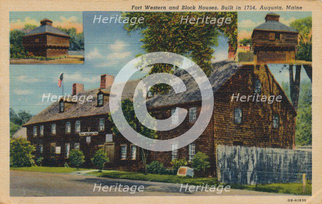 Fort Western and Block Houses, Augusta, Maine, 1920s. Artist: Unknown