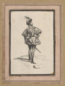 Man with sword and feathered hat, viewed from the back, mid-19th century. Creator: Victor Adam.