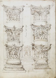 Six capitals, a lesene and two column bases, c1512-1517. Artist: Master of the Oxford Album.